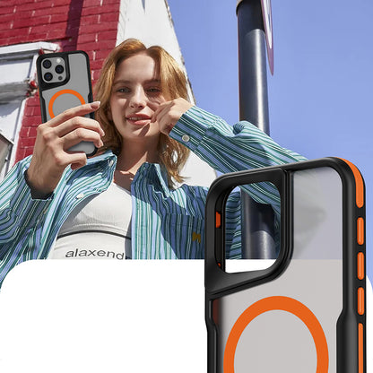 Apple iPhone 14 Pro Max Kılıf M-safe Şarj Özellikli Renkli Kenar Airbag Şeritli Zore Lamer Kapak