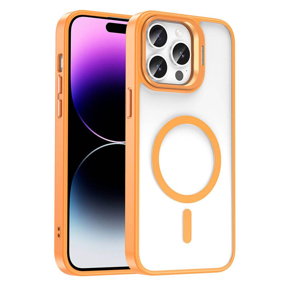 Apple iPhone 14 Pro Max Kılıf M-safe Şarj Özellikli Standlı Zore M-safe Klon Lensli Kapak