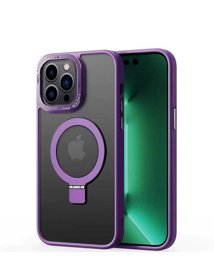 Apple iPhone 14 Pro Max Kılıf M-safe Wireless Şarj Özellikli Standlı Zore Ting Kapak