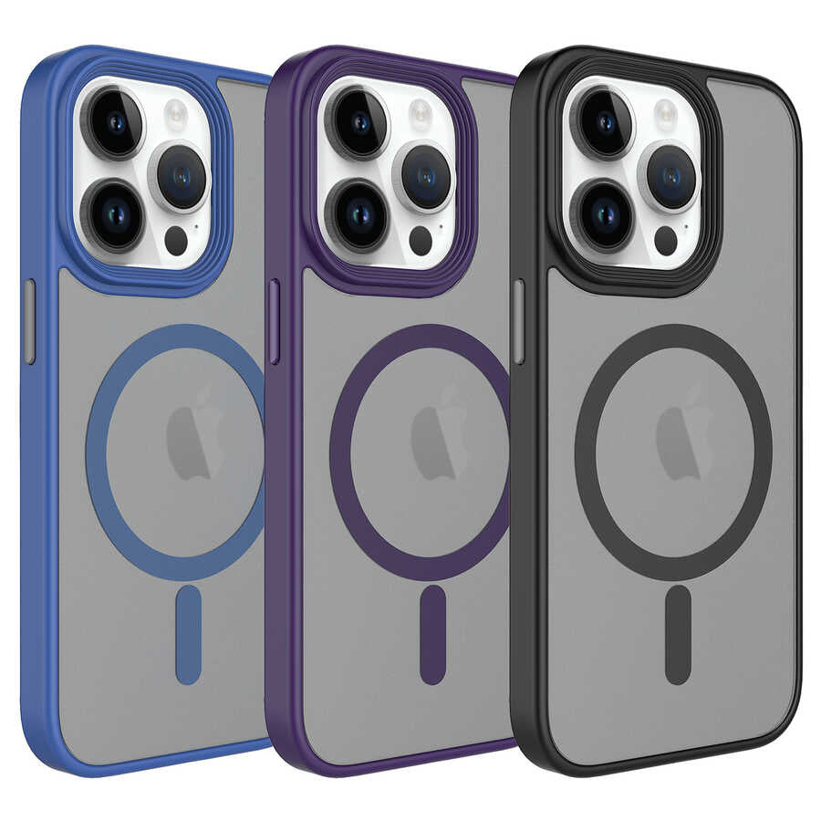 Apple iPhone 14 Pro Max Kılıf Mat Arka Yüzey Wireless Şarj Özellikli Zore Flet M-safe Kapak