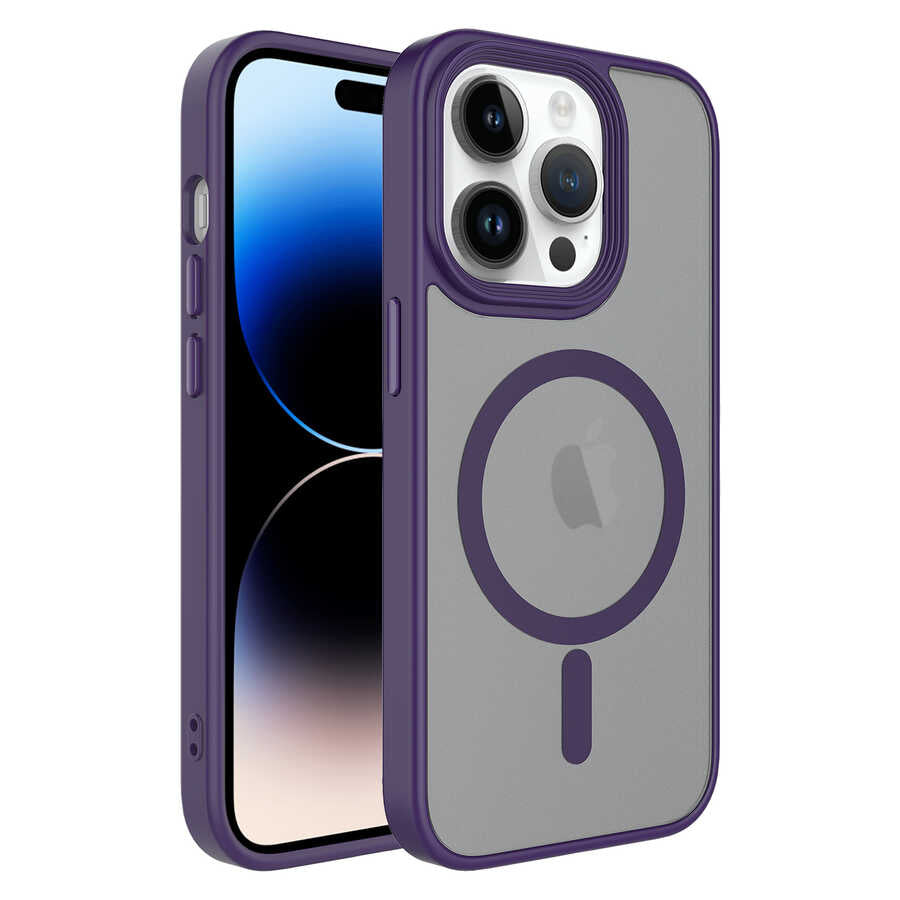 Apple iPhone 14 Pro Max Kılıf Mat Arka Yüzey Wireless Şarj Özellikli Zore Flet M-safe Kapak