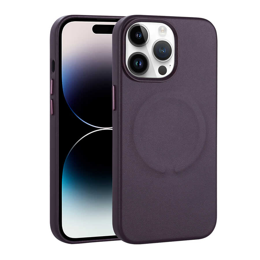 Apple iPhone 14 Pro Max Kılıf PU Deri M-safe Wireless Şarj Özellikli Zore Derix Kapak