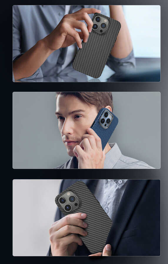 Apple iPhone 14 Pro Max Kılıf ​​​​​Wiwu Karbon Fiber Görünümlü M-safe Wireless Şarj Özellikli Kabon Kapak