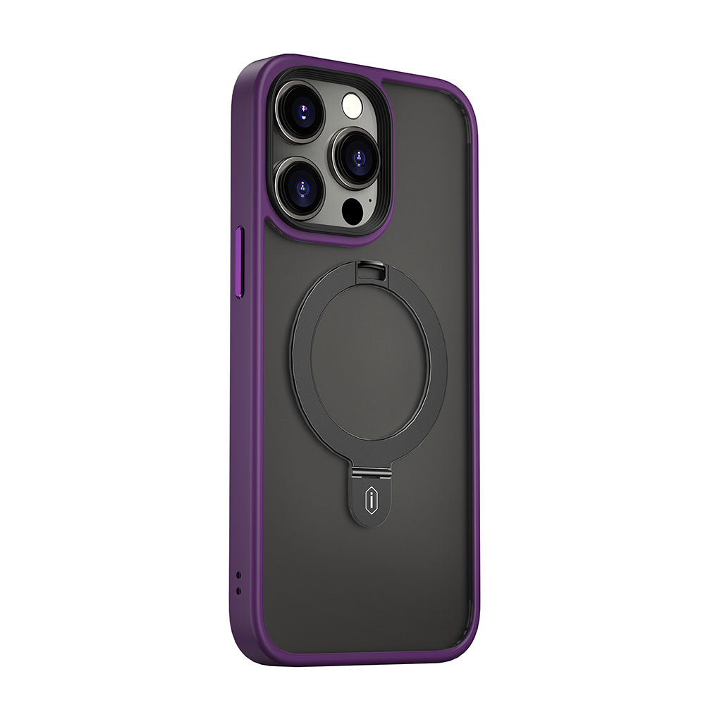 Apple iPhone 14 Pro Max Kılıf Wiwu ZMM-010 M-safe Şarj Özellikli Parmak İzi Bırakmayan Mat Transparan Standlı Kapak