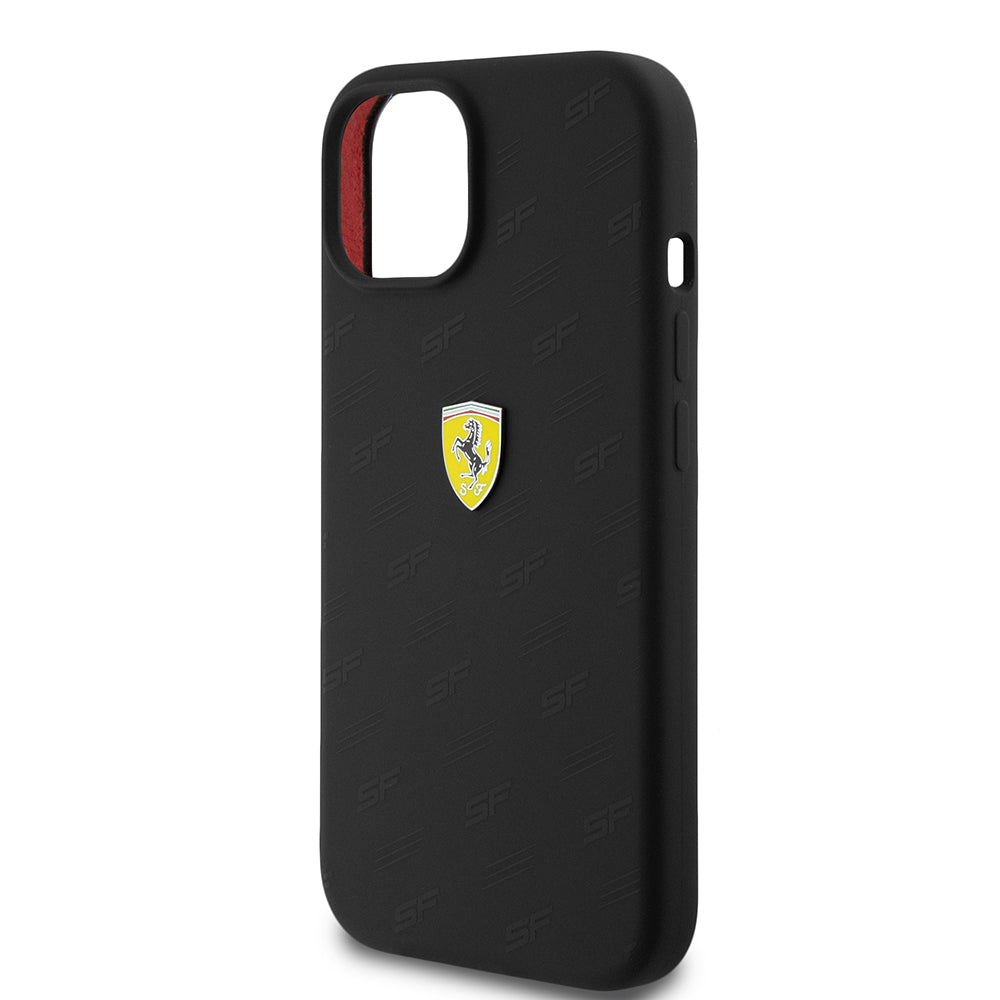 Apple iPhone 15 Kılıf Ferrari Orjinal Lisanslı Metal Logolu SF Yazılı Kapak