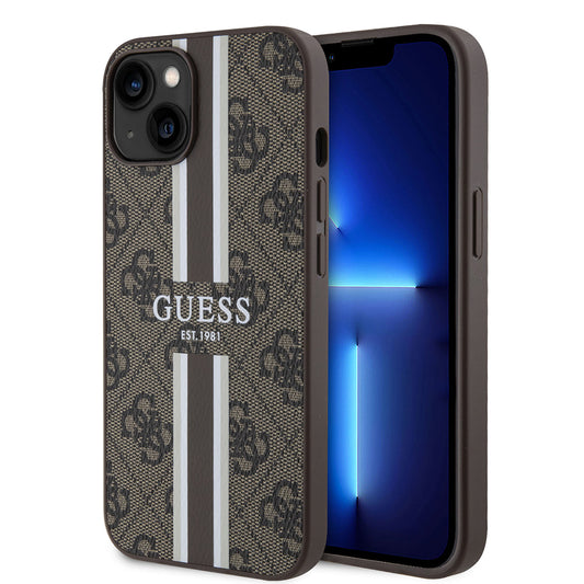 Apple iPhone 15 Kılıf Guess Orjinal Lisanslı M-safe Şarj Özellikli 4G Şerit Tasarımlı Printed Kapak