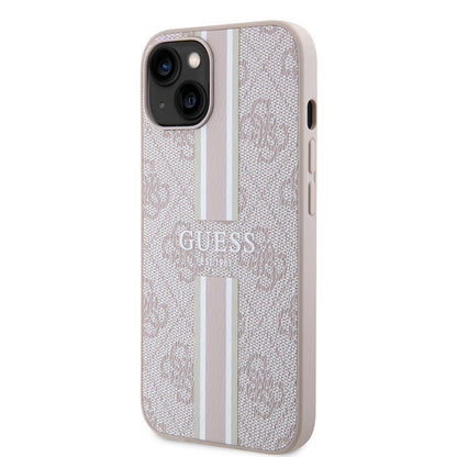 Apple iPhone 15 Kılıf Guess Orjinal Lisanslı M-safe Şarj Özellikli 4G Şerit Tasarımlı Printed Kapak