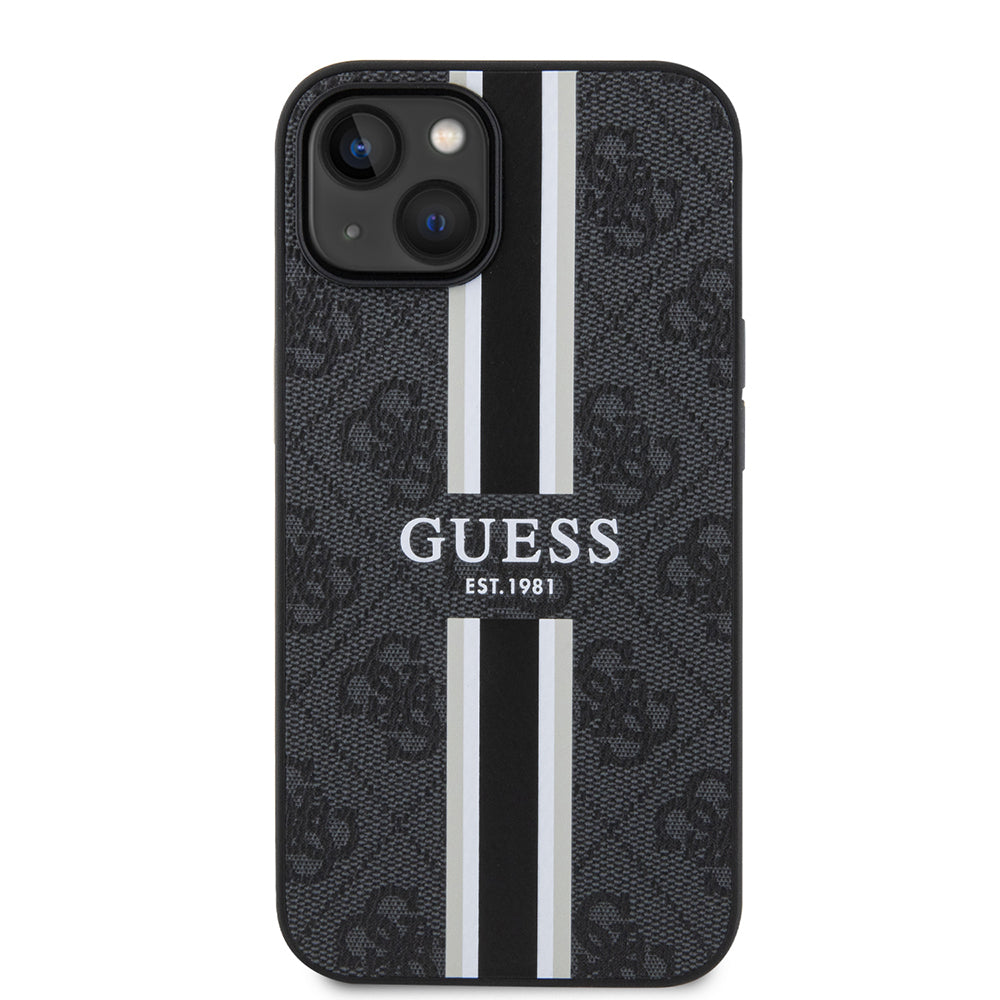 Apple iPhone 15 Kılıf Guess Orjinal Lisanslı M-safe Şarj Özellikli 4G Şerit Tasarımlı Printed Kapak