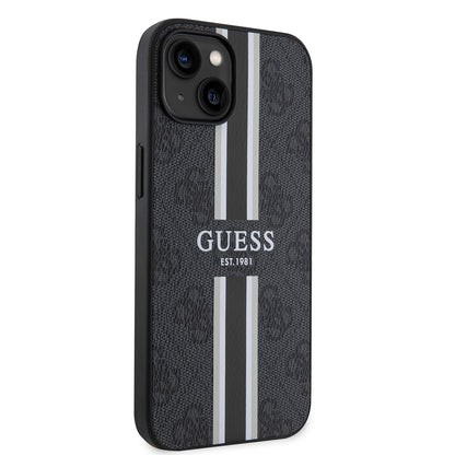 Apple iPhone 15 Kılıf Guess Orjinal Lisanslı M-safe Şarj Özellikli 4G Şerit Tasarımlı Printed Kapak