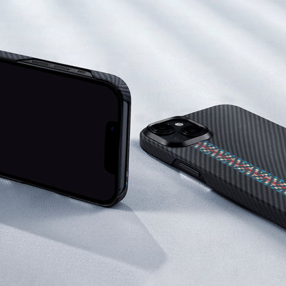 Apple iPhone 15 Kılıf M-safe Şarj Özellikli 600D Aramid Fiber Pitaka Tactile Woven Orchestra Serisi Rhapsody Kapak