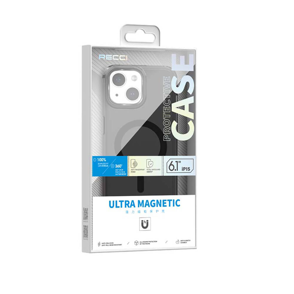 Apple iPhone 15 Kılıf M-safe Şarj Özellikli Saydam Arka Yüzey Recci Crystal Color Serisi Kapak