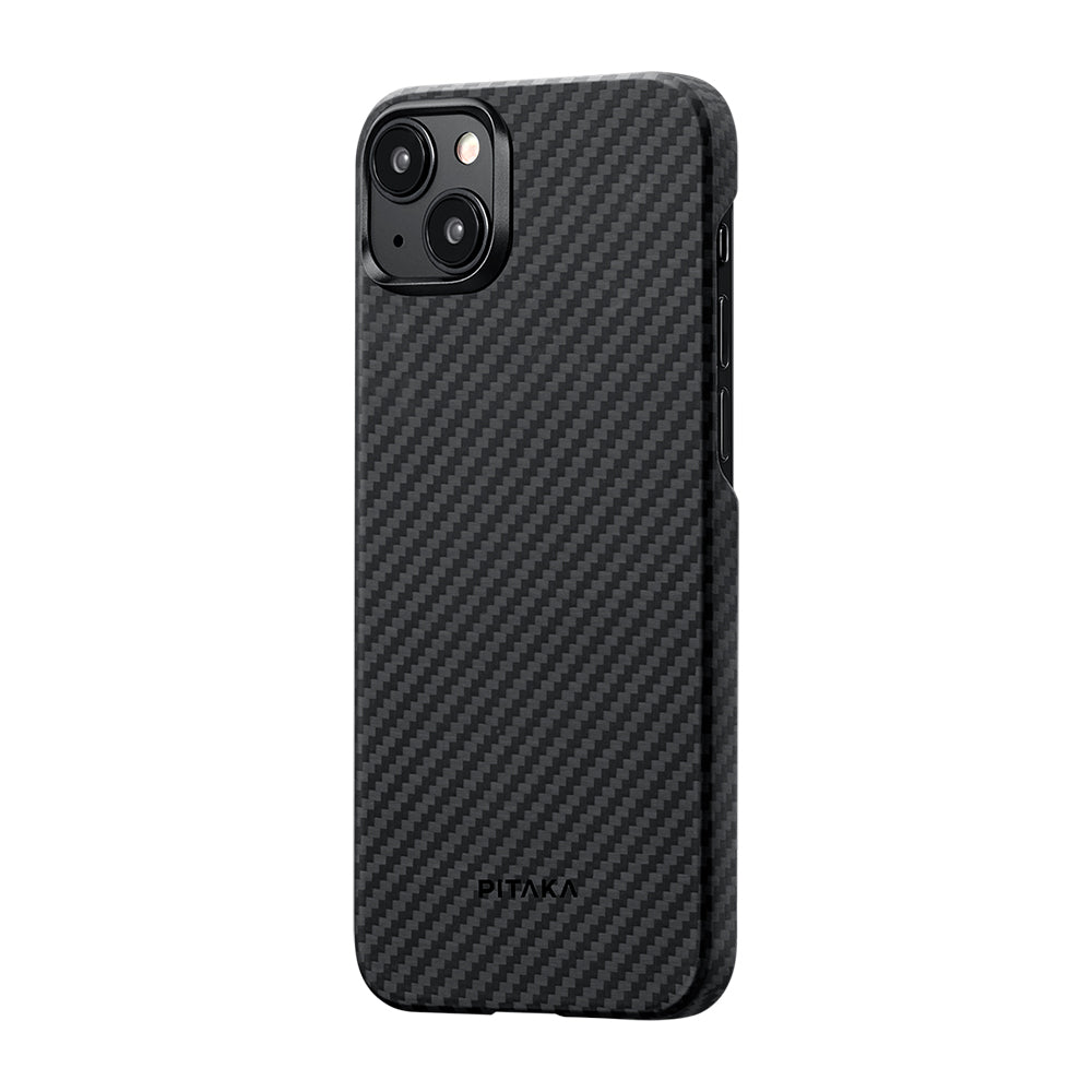 Apple iPhone 15 Plus Kılıf M-safe Şarj Özellikli 1500D Aramid Fiber Pitaka Ultra-Slim Classic Serisi Black-Grey Twill Kapak