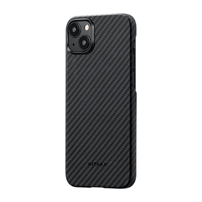 Apple iPhone 15 Plus Kılıf M-safe Şarj Özellikli 1500D Aramid Fiber Pitaka Ultra-Slim Classic Serisi Black-Grey Twill Kapak