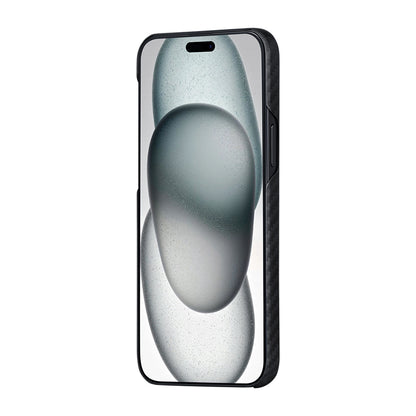 Apple iPhone 15 Plus Kılıf M-safe Şarj Özellikli 1500D Aramid Fiber Pitaka Ultra-Slim Classic Serisi Black-Grey Twill Kapak