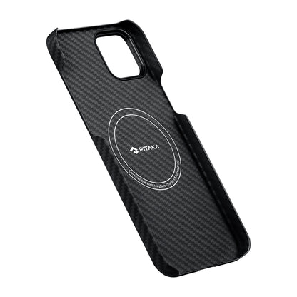 Apple iPhone 15 Plus Kılıf M-safe Şarj Özellikli 1500D Aramid Fiber Pitaka Ultra-Slim Classic Serisi Black-Grey Twill Kapak