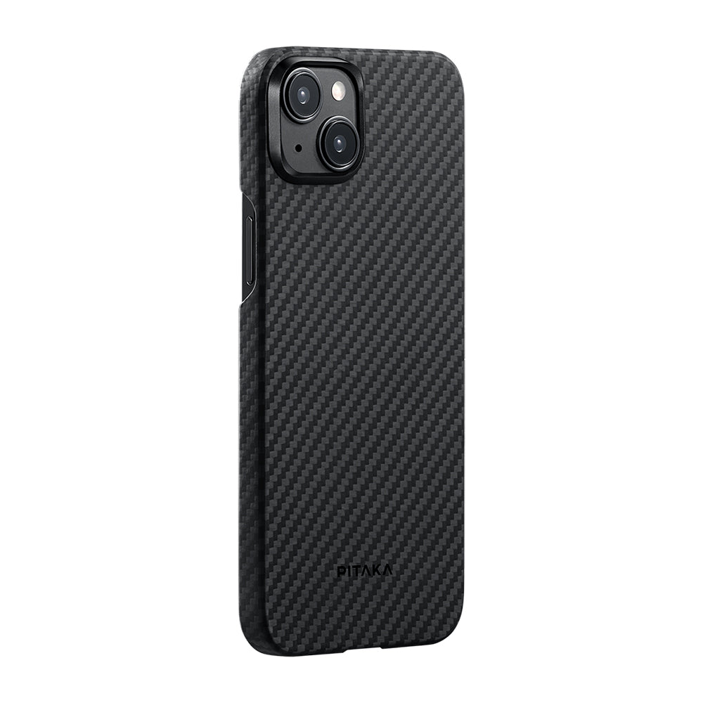Apple iPhone 15 Plus Kılıf M-safe Şarj Özellikli 1500D Aramid Fiber Pitaka Ultra-Slim Classic Serisi Black-Grey Twill Kapak