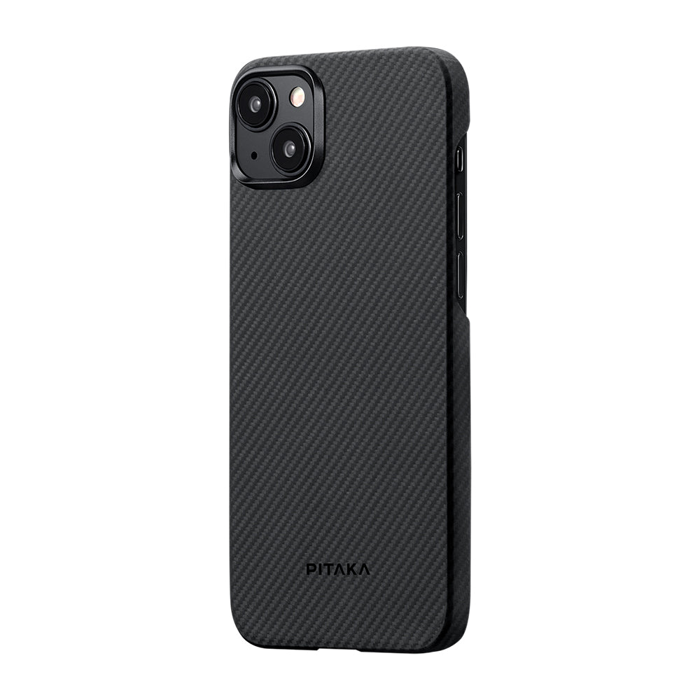 Apple iPhone 15 Plus Kılıf M-safe Şarj Özellikli 600D Aramid Fiber Pitaka Ultra-Slim Classic Serisi Black-Grey Twill Kapak