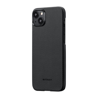 Apple iPhone 15 Plus Kılıf M-safe Şarj Özellikli 600D Aramid Fiber Pitaka Ultra-Slim Classic Serisi Black-Grey Twill Kapak