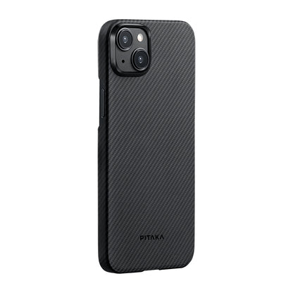 Apple iPhone 15 Plus Kılıf M-safe Şarj Özellikli 600D Aramid Fiber Pitaka Ultra-Slim Classic Serisi Black-Grey Twill Kapak