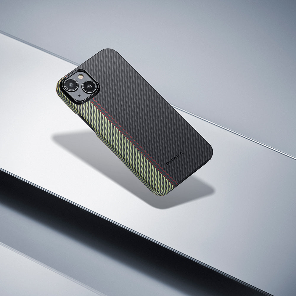 Apple iPhone 15 Plus Kılıf M-safe Şarj Özellikli 600D Aramid Fiber Pitaka Tactile Woven Orchestra Serisi Overture Kapak