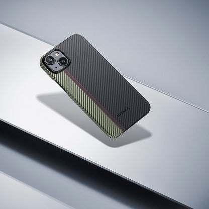 Apple iPhone 15 Plus Kılıf M-safe Şarj Özellikli 600D Aramid Fiber Pitaka Tactile Woven Orchestra Serisi Overture Kapak