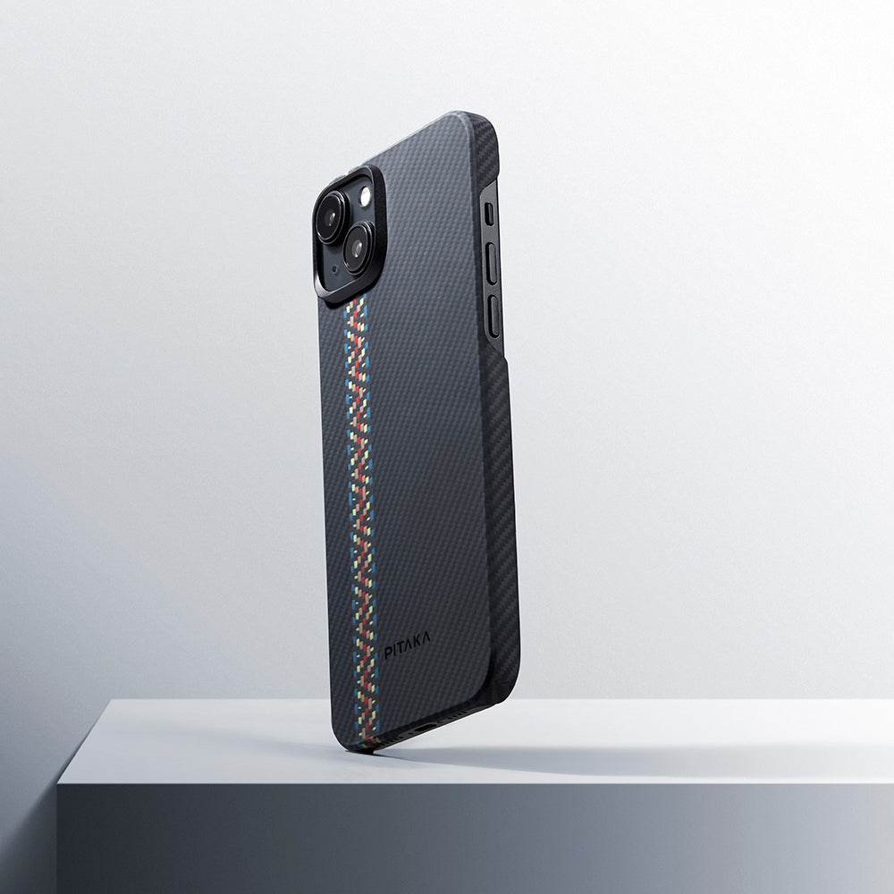 Apple iPhone 15 Plus Kılıf M-safe Şarj Özellikli 600D Aramid Fiber Pitaka Tactile Woven Orchestra Serisi Rhapsody Kapak