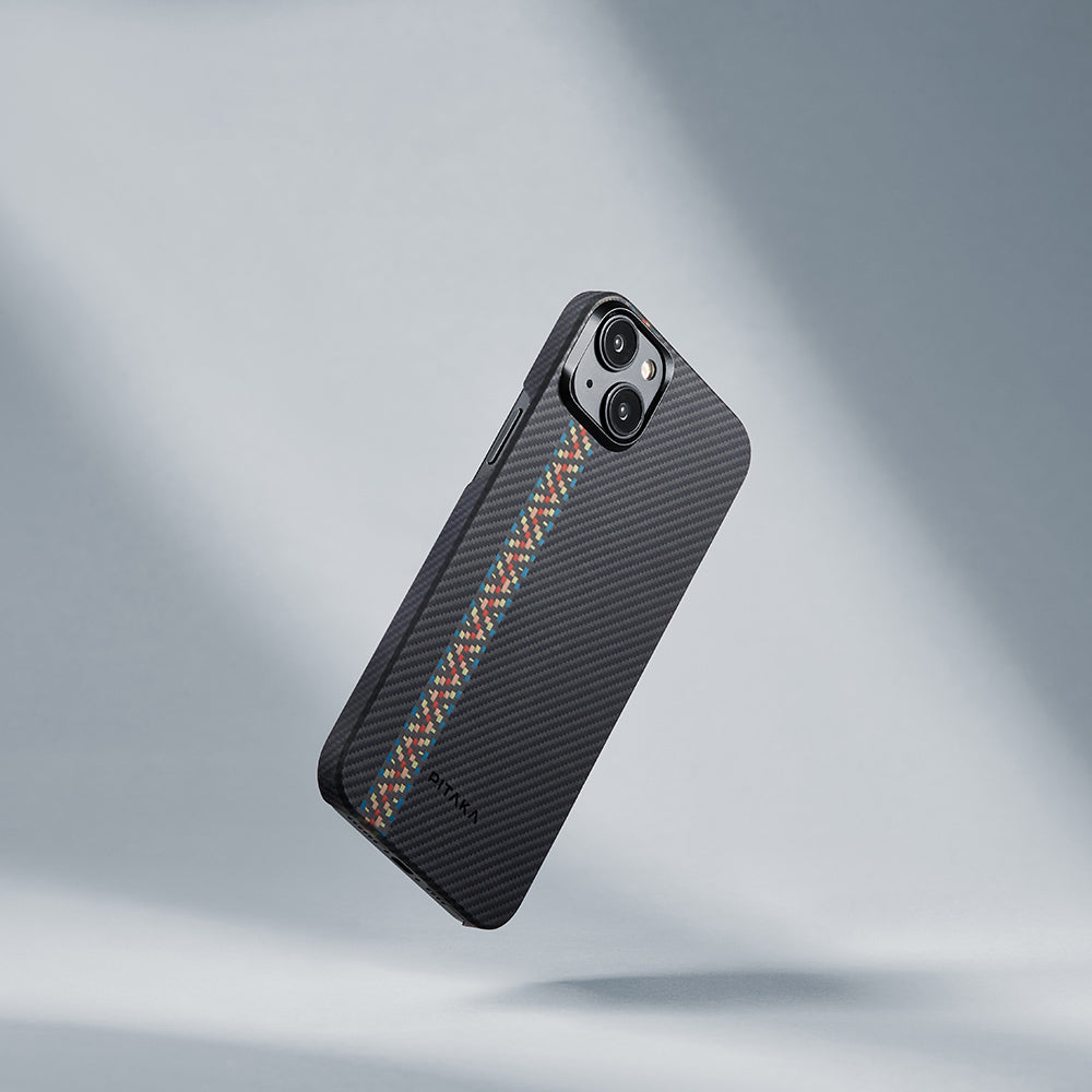 Apple iPhone 15 Plus Kılıf M-safe Şarj Özellikli 600D Aramid Fiber Pitaka Tactile Woven Orchestra Serisi Rhapsody Kapak