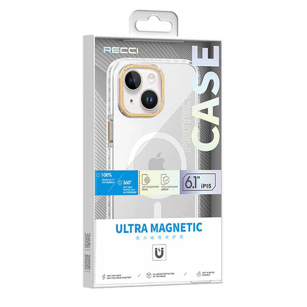 Apple iPhone 15 Plus Kılıf M-safe Şarj Özellikli Cam Arka Yüzey Recci Michelin Serisi Kapak