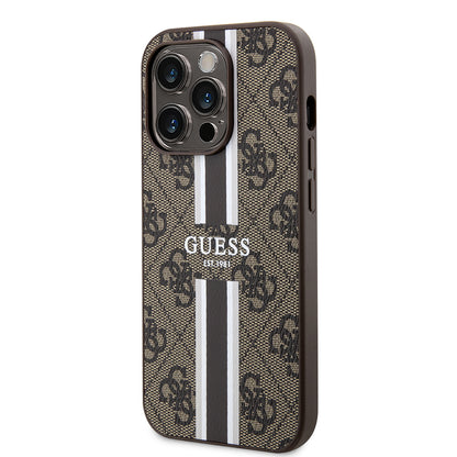 Apple iPhone 15 Pro Kılıf Guess Orjinal Lisanslı M-safe Şarj Özellikli 4G Şerit Tasarımlı Printed Kapak