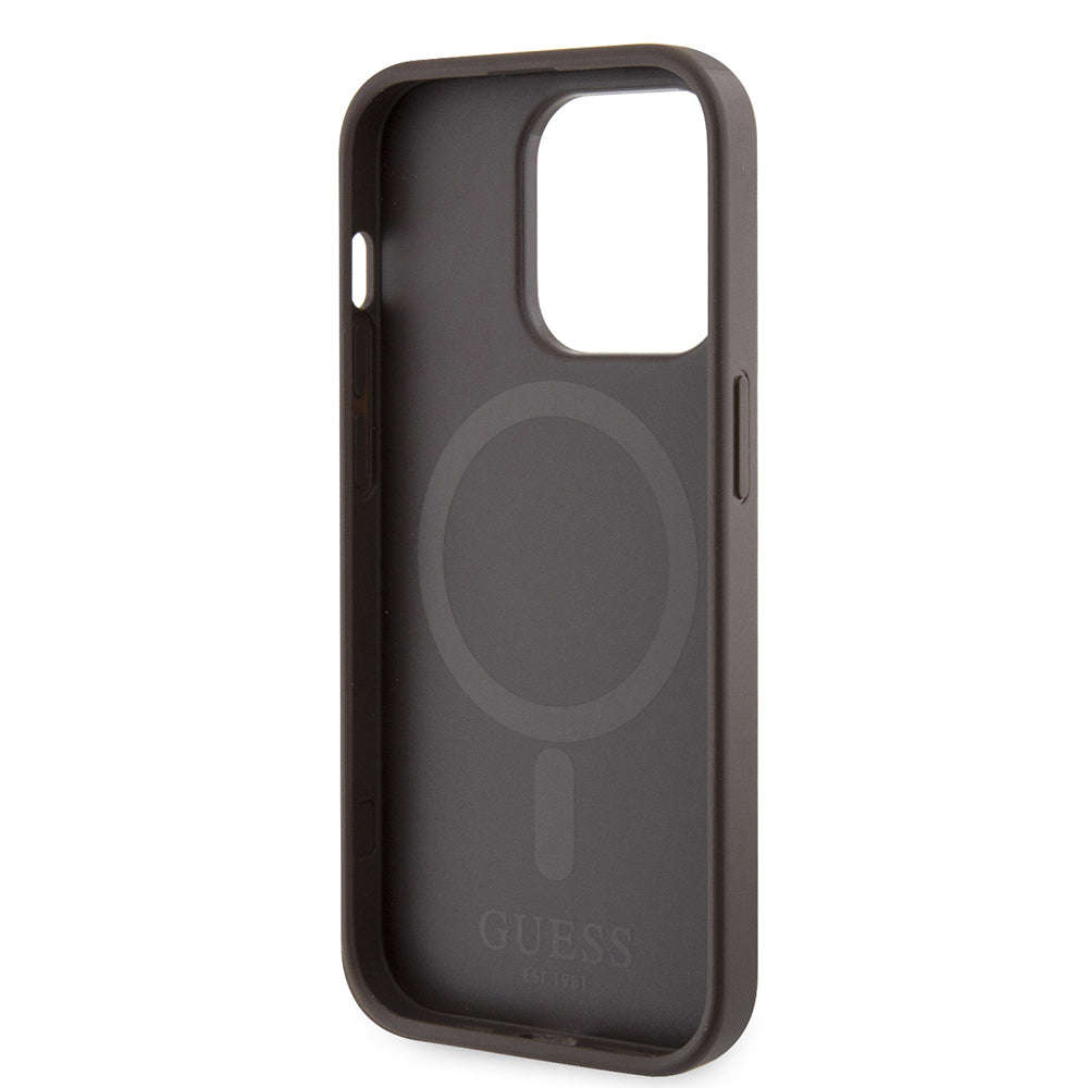 Apple iPhone 15 Pro Kılıf Guess Orjinal Lisanslı M-safe Şarj Özellikli 4G Şerit Tasarımlı Printed Kapak