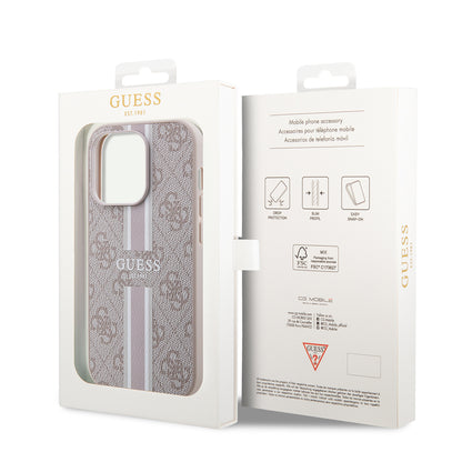 Apple iPhone 15 Pro Kılıf Guess Orjinal Lisanslı M-safe Şarj Özellikli 4G Şerit Tasarımlı Printed Kapak