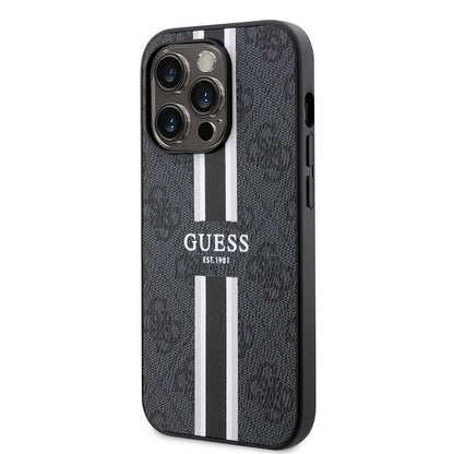 Apple iPhone 15 Pro Kılıf Guess Orjinal Lisanslı M-safe Şarj Özellikli 4G Şerit Tasarımlı Printed Kapak