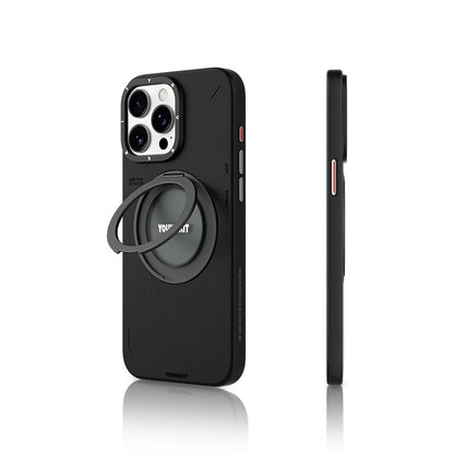 Apple iPhone 15 Pro Kılıf M-safe Şarj Özellikli 360° Standlı Basit Mat Deri Desenli Youngkit Tech Leather Serisi Kapak