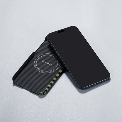 Apple iPhone 15 Pro Kılıf M-safe Şarj Özellikli 600D Aramid Fiber Pitaka Tactile Woven Orchestra Serisi Overture Kapak