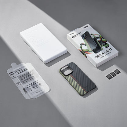 Apple iPhone 15 Pro Kılıf M-safe Şarj Özellikli 600D Aramid Fiber Pitaka Tactile Woven Orchestra Serisi Overture Kapak