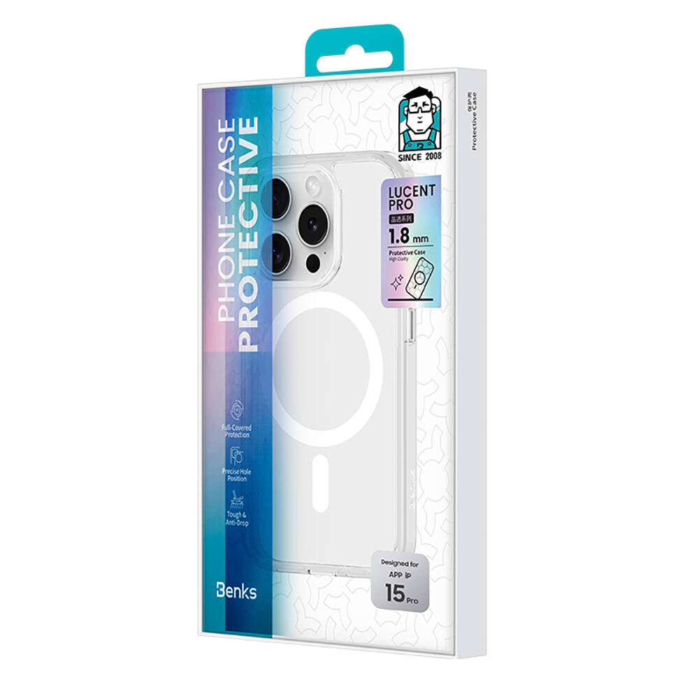 Apple iPhone 15 Pro Kılıf M-safe Şarj Özellikli Airbagli Şeffaf Benks LucentPro Serisi Kapak