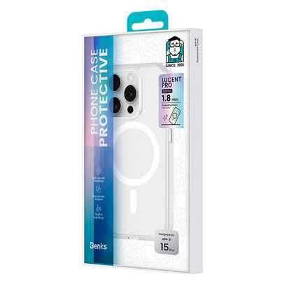 Apple iPhone 15 Pro Kılıf M-safe Şarj Özellikli Airbagli Şeffaf Benks LucentPro Serisi Kapak