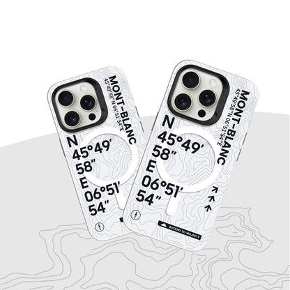 Apple iPhone 15 Pro Kılıf M-safe Şarj Özellikli Koordinat Yazı Desenli Benks Summit Serisi Kapak