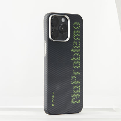 Apple iPhone 15 Pro Kılıf M-safe Şarj Özellikli Lumintex Teknolojili Fosforlu Aramid Fiber Pitaka Tactile Woven Aries Serisi Kapak