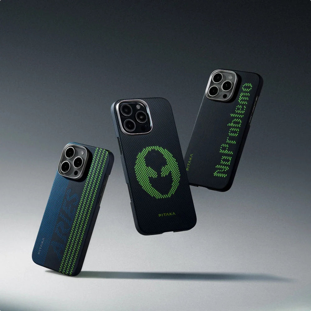 Apple iPhone 15 Pro Kılıf M-safe Şarj Özellikli Lumintex Teknolojili Fosforlu Aramid Fiber Pitaka Tactile Woven Aries Serisi Kapak