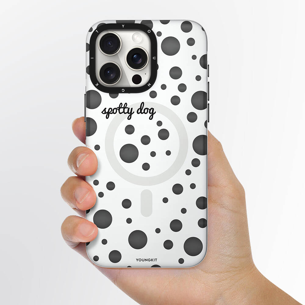 Apple iPhone 15 Pro Kılıf M-safe Şarj Özellikli Polka Dot Desenli Youngkit Spots Serisi Kapak