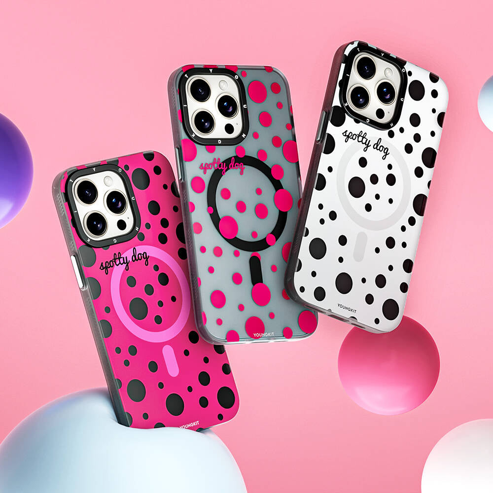 Apple iPhone 15 Pro Kılıf M-safe Şarj Özellikli Polka Dot Desenli Youngkit Spots Serisi Kapak