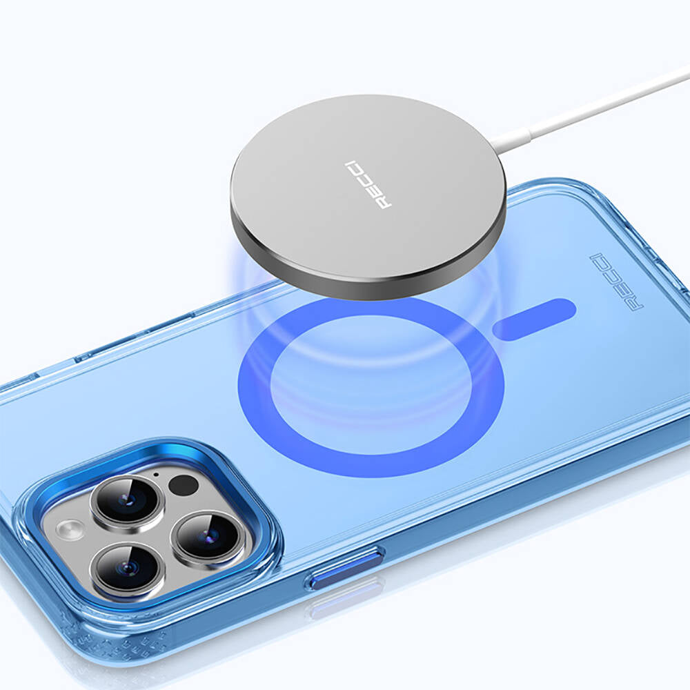 Apple iPhone 15 Pro Kılıf M-safe Şarj Özellikli Saydam Arka Yüzey Recci Crystal Color Serisi Kapak