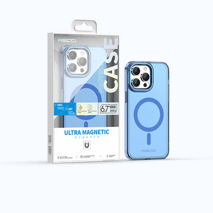 Apple iPhone 15 Pro Kılıf M-safe Şarj Özellikli Saydam Arka Yüzey Recci Crystal Color Serisi Kapak