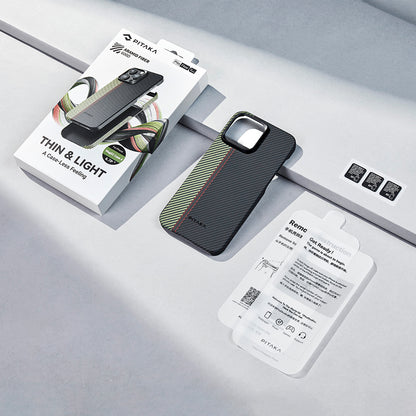 Apple iPhone 15 Pro Max Kılıf M-safe Şarj Özellikli 600D Aramid Fiber Pitaka Tactile Woven Orchestra Serisi Overture Kapak