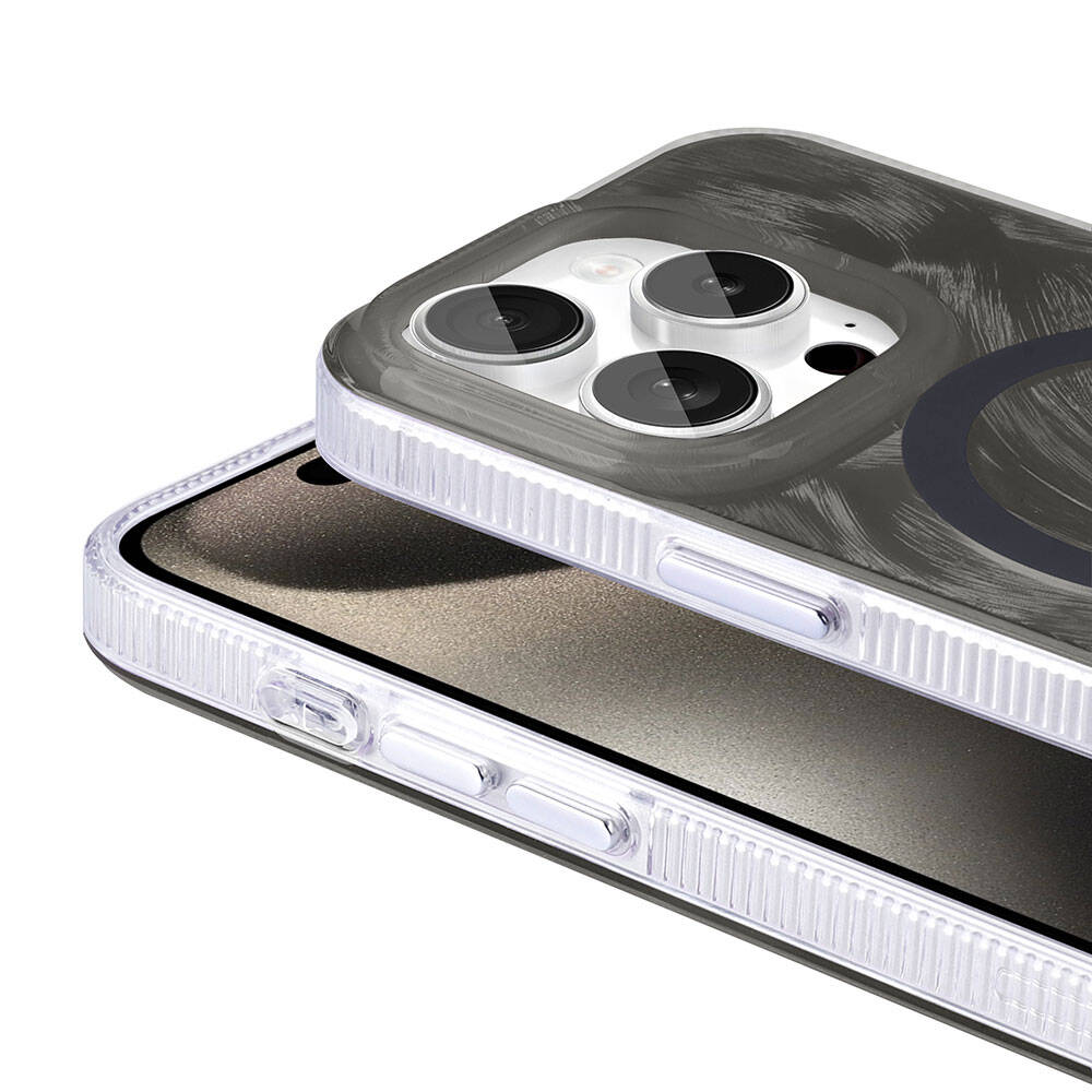 Apple iPhone 15 Pro Max Kılıf M-safe Şarj Özellikli Fırça Boya Desenli Zore Palet Kapak