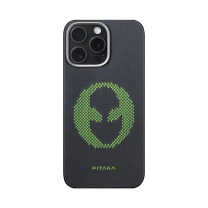 Apple iPhone 15 Pro Max Kılıf M-safe Şarj Özellikli Lumintex Teknolojili Fosforlu Aramid Fiber Pitaka Tactile Woven Aries Serisi Kapak