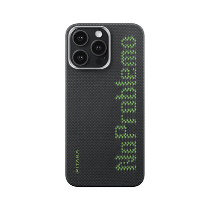 Apple iPhone 15 Pro Max Kılıf M-safe Şarj Özellikli Lumintex Teknolojili Fosforlu Aramid Fiber Pitaka Tactile Woven Aries Serisi Kapak