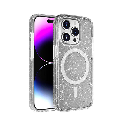 Apple iPhone 15 Pro Max Kılıf M-safe Şarj Özellikli Parlayan Simli Saydam Renkli Zore Allstar Kapak