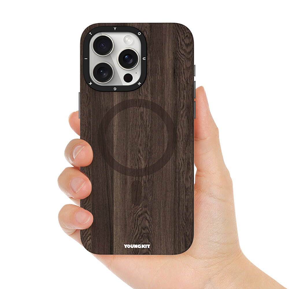 Apple iPhone 15 Pro Max Kılıf M-safe Şarj Özellikli Sararmaya Dayanıklı Youngkit Wood Forest Serisi Kapak